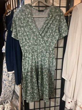 Rinascimento Sage Green Floral Wrap Midi Dress